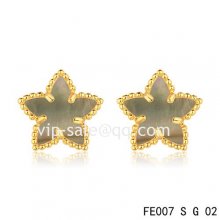 Imitation Van Cleef & Arpels Sweet Alhambra Star Yellow Earrings,Brown Mother-Of-Pearl